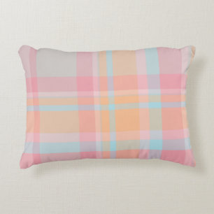Farbenfrohe, leuchtend rosa blaue Tartan-karierte  Dekokissen