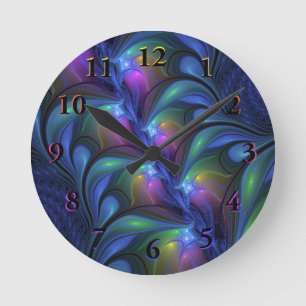 Farbenfrohe Leuchtende Abstrakte Blaue Rosa Grüne  Runde Wanduhr
