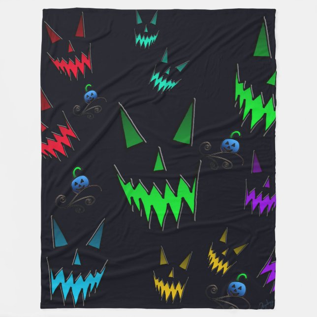 Farbenfrohe leuchtende Jack O' Lanterns Fleecedecke (Vorderseite)