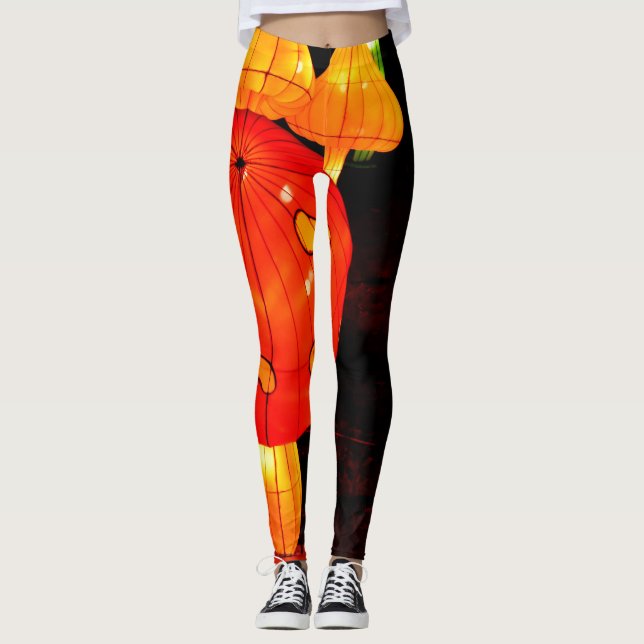 farbenfrohe leuchtende psychedelische Pilze Leggings (Vorderseite)