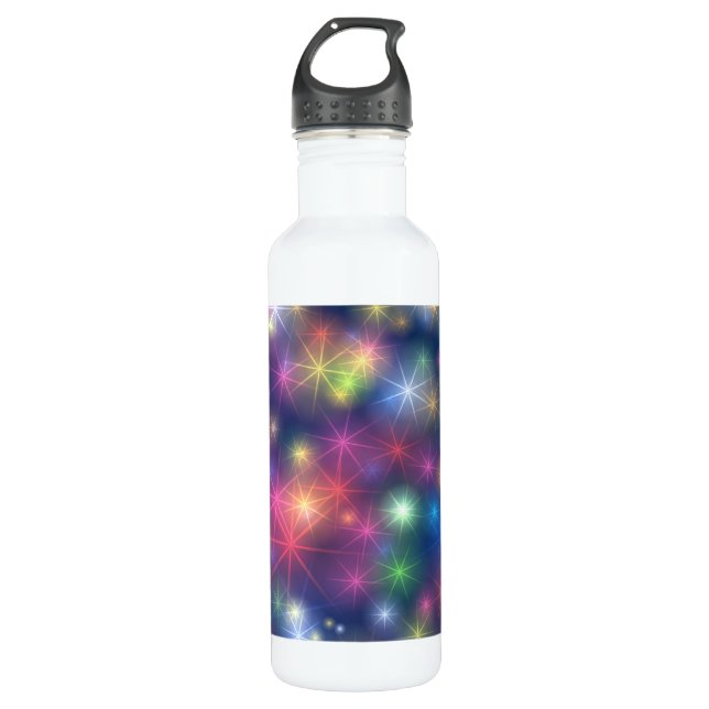 Farbenfrohe leuchtende Sterne Kosmische Lichter Edelstahlflasche (Vorderseite)