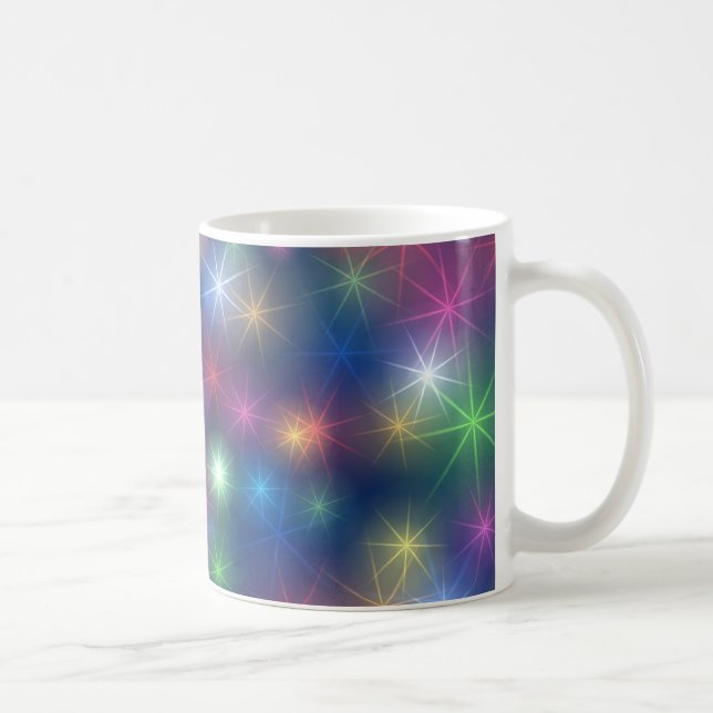Farbenfrohe leuchtende Sterne Kosmische Lichter Kaffeetasse (Rechts)