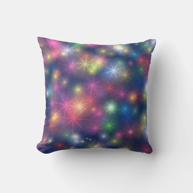 Farbenfrohe leuchtende Sterne Kosmische Lichter Kissen (Vorderseite)