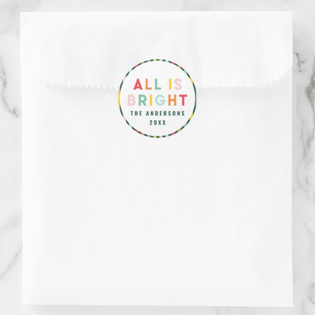 Farbenfrohe, leuchtende Streifen Weihnachtsspass Runder Aufkleber (Tasche)