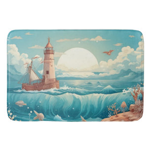 Farbenfrohe Leuchttürme & Ocean Dreamscape Badematte
