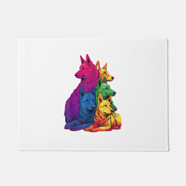 Farbenfrohe LGBT Pride German Shepherd Dog Pile Fußmatte (Vorderseite)
