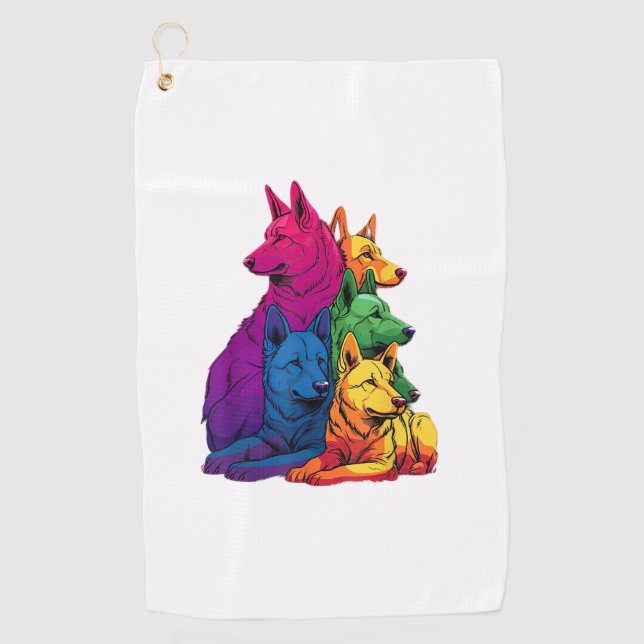 Farbenfrohe LGBT Pride German Shepherd Dog Pile Golfhandtuch (Vorderseite)
