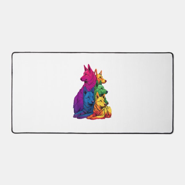 Farbenfrohe LGBT Pride German Shepherd Dog Pile Schreibtischunterlage (Vorderseite)