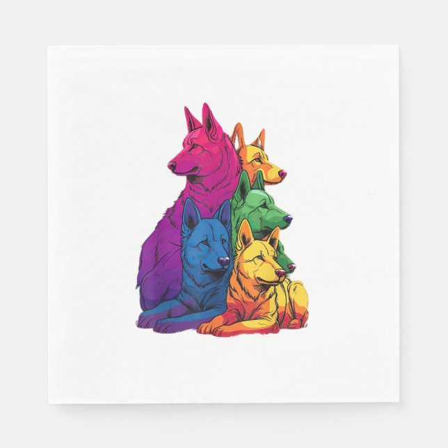 Farbenfrohe LGBT Pride German Shepherd Dog Pile Serviette (Vorderseite)