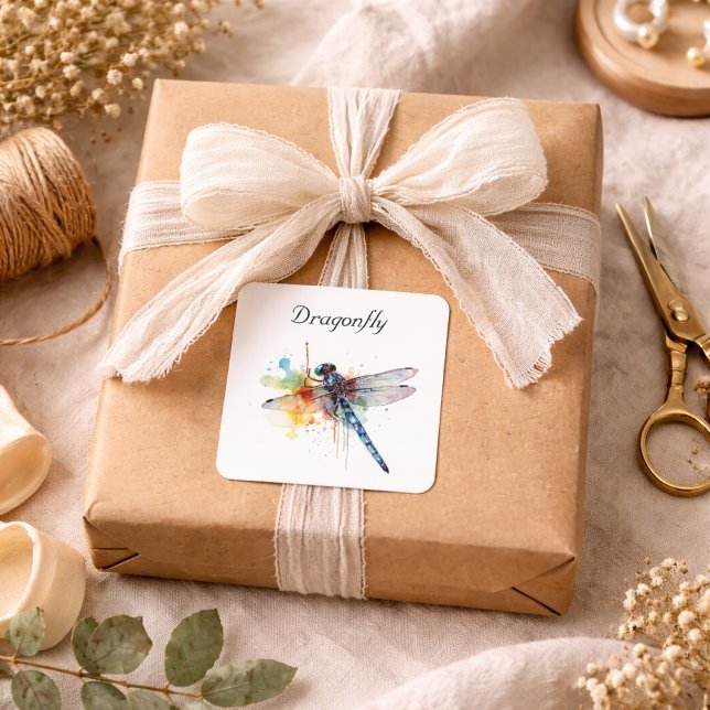 Farbenfrohe Libelle anpassbar Quadratischer Aufkleber (Von Creator hochgeladen)