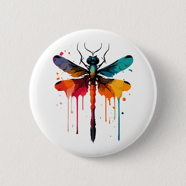 farbenfrohe Libelle Button (Vorderseite)