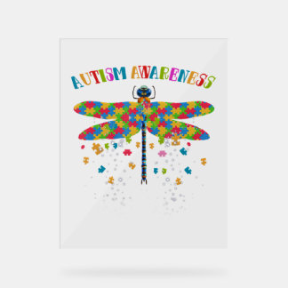 Farbenfrohe Libelle für den Tag der Autismus Acrylschild