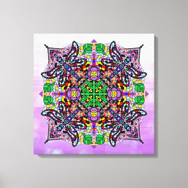 Farbenfrohe Libelle und Blume Mandala Art Leinwanddruck (Vorderseite)