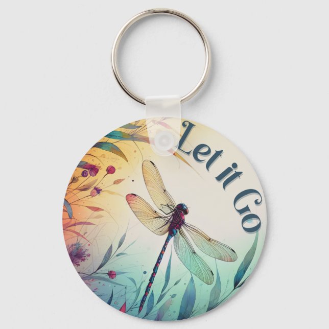 Farbenfrohe Libellenblume Ließ es Go Inspirier Zit Schlüsselanhänger (Vorderseite)