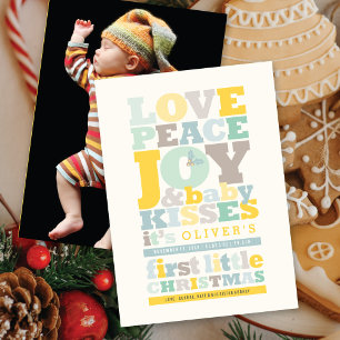Farbenfrohe Liebe Frieden Freude und Baby Kisses B Feiertagskarte