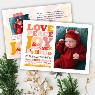 Farbenfrohe Liebe Frieden Freude und Baby Kisses B Feiertagskarte