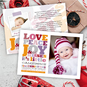 Farbenfrohe Liebe Frieden Freude und Baby Kisses B Feiertagskarte