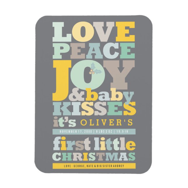 Farbenfrohe Liebe Frieden Freude und Baby Kisses B Magnet (Vertikal)