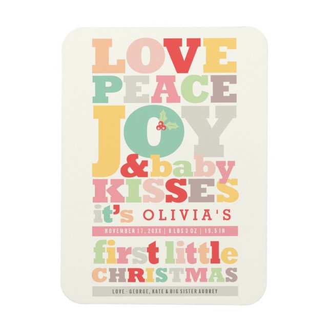 Farbenfrohe Liebe Frieden Freude und Baby Kisses B Magnet (Vertikal)
