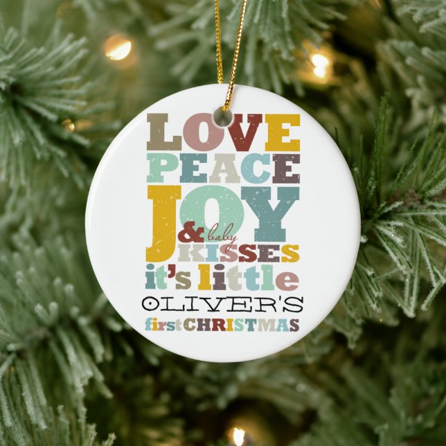Farbenfrohe Liebe Frieden Freude und Baby Kisses N Keramik Ornament (Baum)