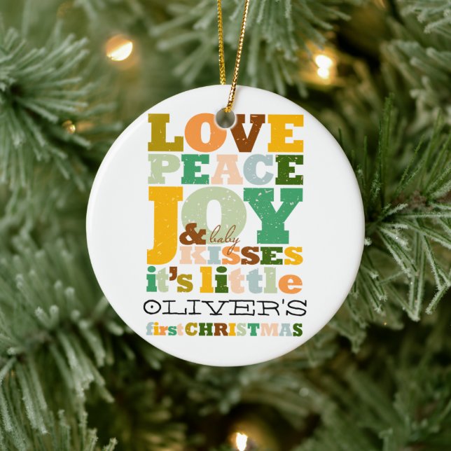 Farbenfrohe Liebe Frieden Freude und Baby Kisses N Keramikornament (Baum)