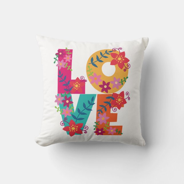 Farbenfrohe Liebe mit Blume Kissen (Vorderseite)