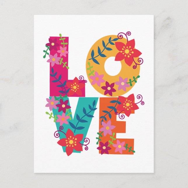Farbenfrohe Liebe mit Blume Postkarte (Vorderseite)