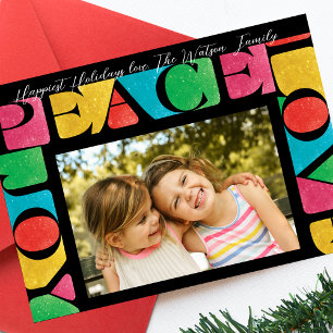 farbenfrohe LIEBE PEACE JOY One Foto Moderne Rahme Feiertagskarte