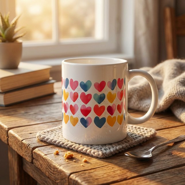 Farbenfrohe Liebe Tasse (Colorful love hearts mug.)