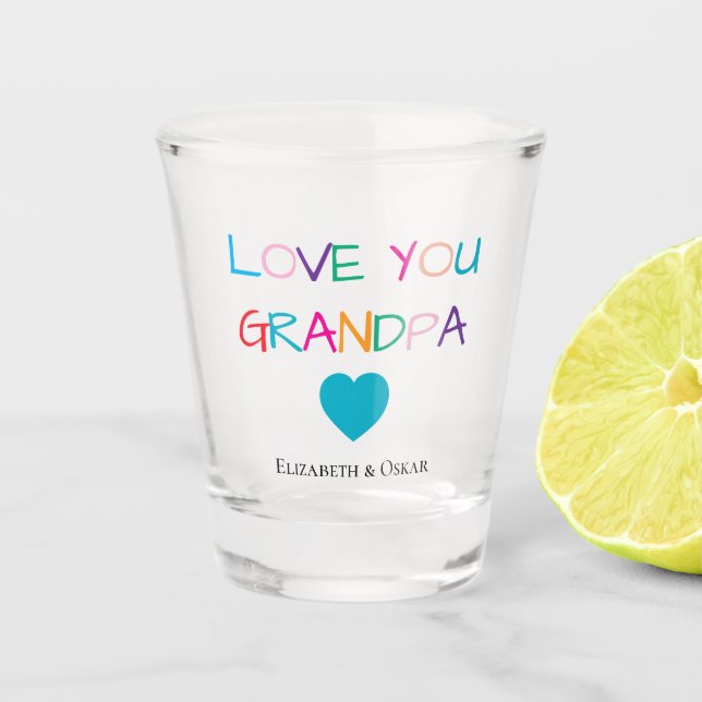 Farbenfrohe "Liebe You Opa" - Spaß & Herz Schnapsglas (Vorderseite)