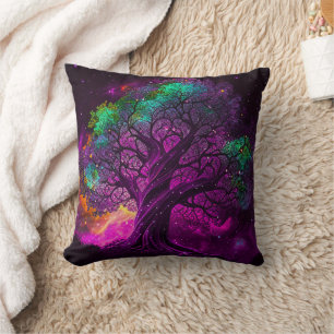 Farbenfrohe Lila Baumstars Universum Artwork Kissen