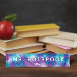 Farbenfrohe Lila Blaue Gefärbte Krawatte Lehrerin Namensplakette