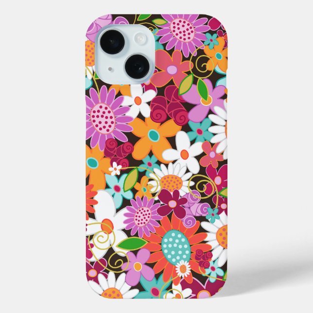 Farbenfrohe Lila Frühlingsblumen Garten iPhone 15 Hülle (Rückseite)