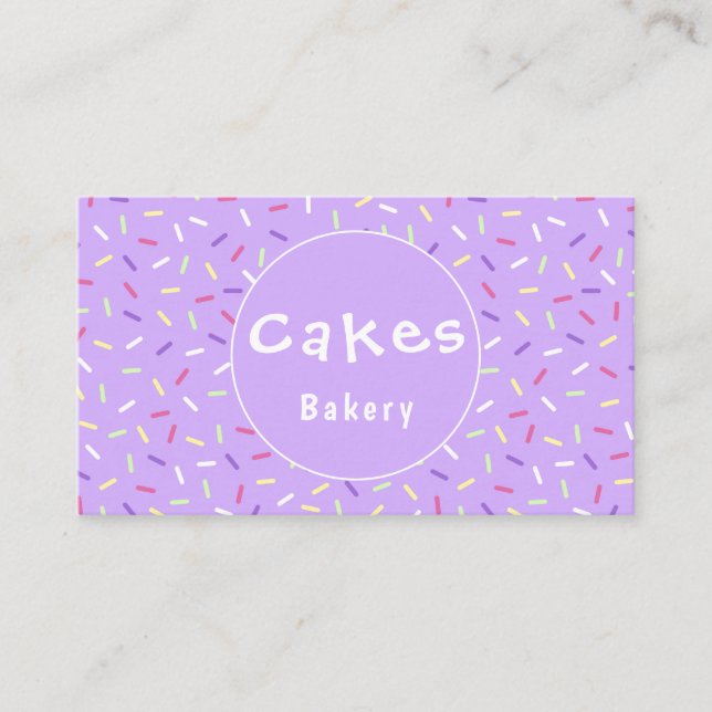 Farbenfrohe Lila Sprinklen Bäckerei Business Card Visitenkarte (Vorderseite)
