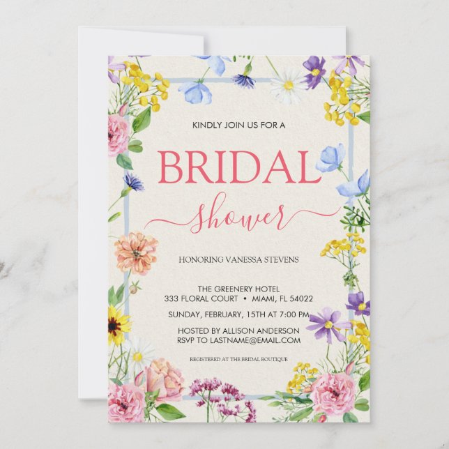 Farbenfrohe Lilac Pink Wasserfarbe Brautparty Einladung (Vorderseite)