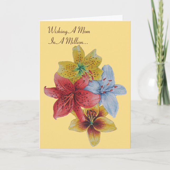 farbenfrohe Lilien-Blume mit Originalversum für Ma Karte (Vorderseite)