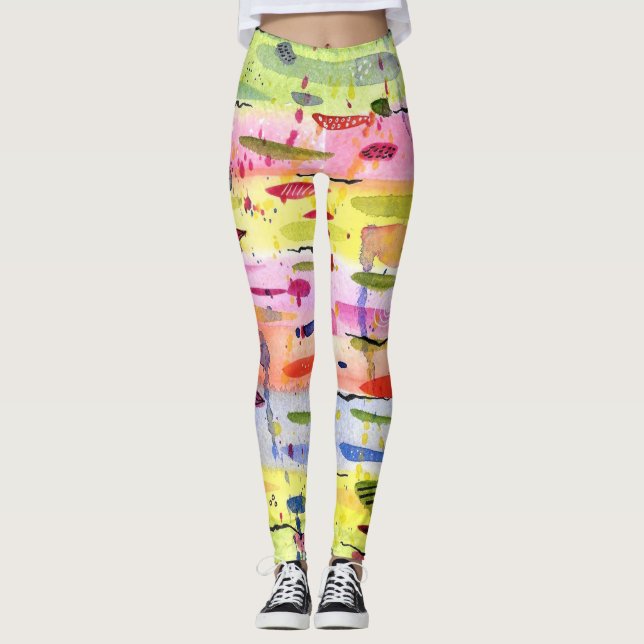 Farbenfrohe Linien Wasserfarben Abstrakt Leggings (Vorderseite)