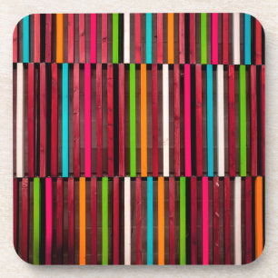 Farbenfrohe Linien Wood Blue Orange Muster Fun Getränkeuntersetzer