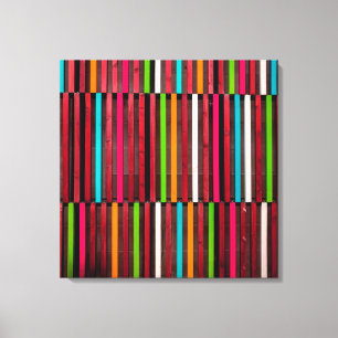 Farbenfrohe Linien Wood Blue Orange Muster Fun Leinwanddruck
