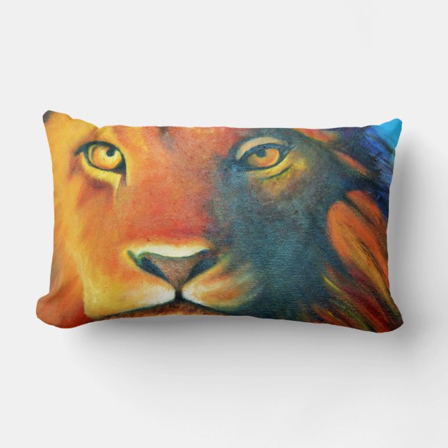 Farbenfrohe Lion Head Portrait Oil Painting Lendenkissen (Vorderseite)