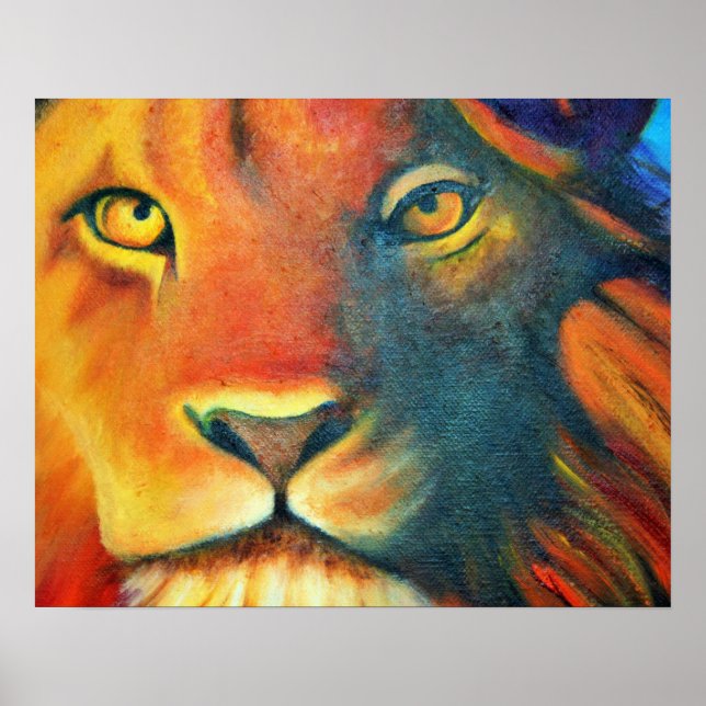 Farbenfrohe Lion Head Portrait Oil Painting Poster (Vorne)