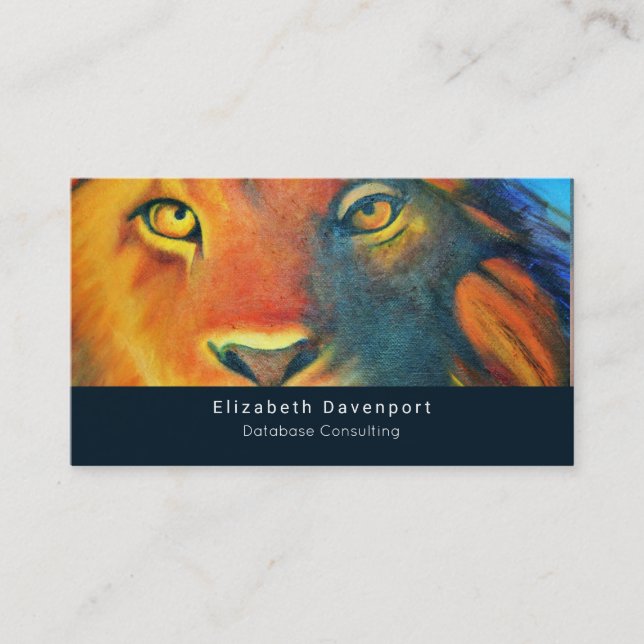 Farbenfrohe Lion Head Portrait Oil Painting Visitenkarte (Vorderseite)