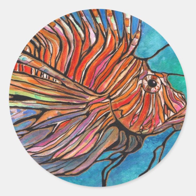 Farbenfrohe Lionfische "Stains Glass" Art! Runder Aufkleber (Vorderseite)