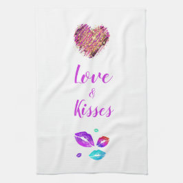 Farbenfrohe Lippen mit Liebe & Kisses Geschirrtuch