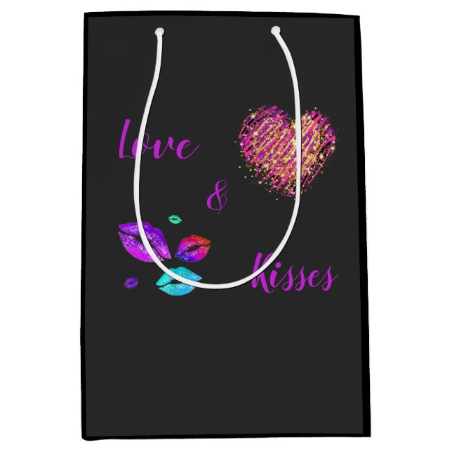 Farbenfrohe Lippen mit Liebe & Kisses Mittlere Geschenktüte (Vorderseite)
