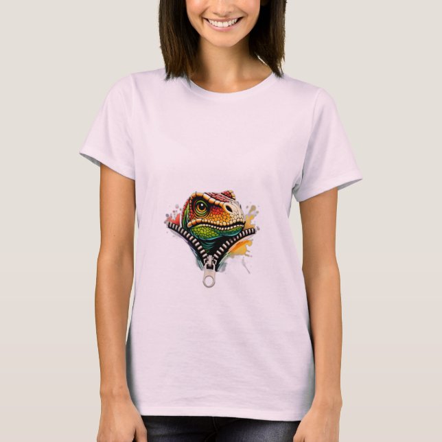 Farbenfrohe Lizard Head Entzipping Effect T-Shirt (Vorderseite)