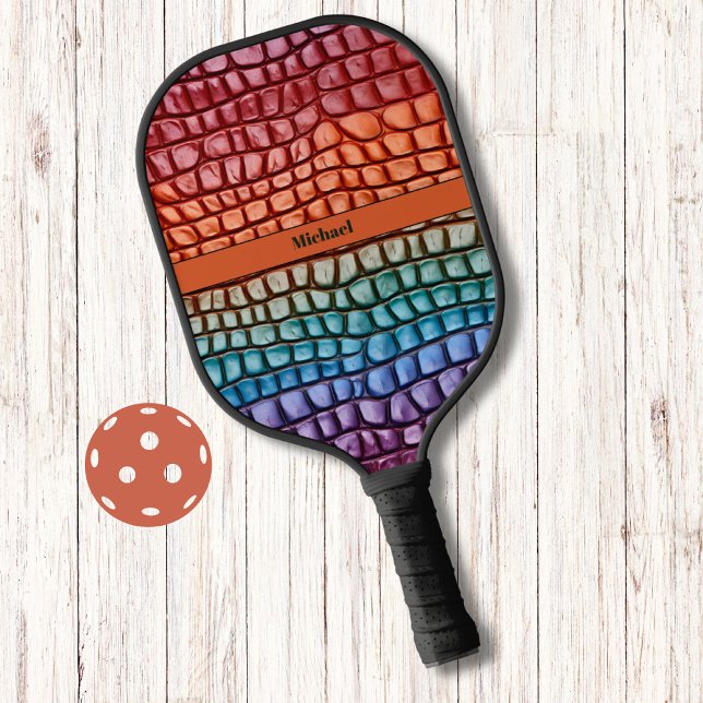 Farbenfrohe Lizard Skin Pattern Modernes Monogramm Pickleball Schläger (Von Creator hochgeladen)