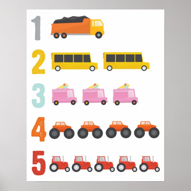 Farbenfrohe LKW Nummer Kinderzimmer Art Poster (Vorne)