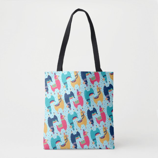 Farbenfrohe Llama Alpaca Lama Tiermuster Tasche (Vorderseite)