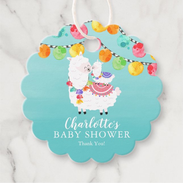 Farbenfrohe Llama Mama Baby Dusche Gefallen Geschenkanhänger (Vorderseite)